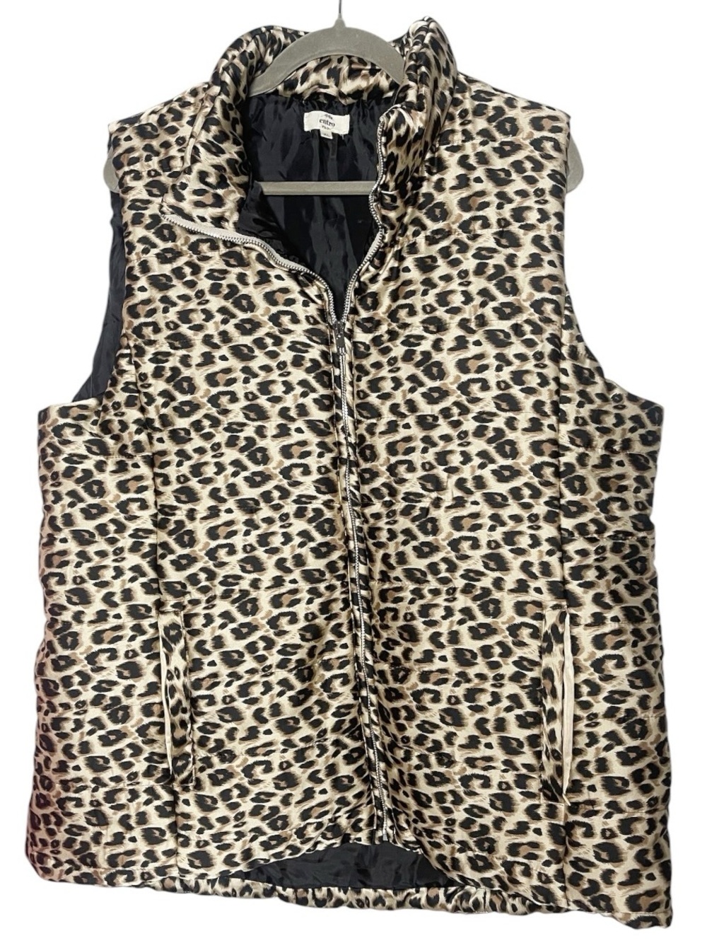 Entro Leopard Print Puffer Vest Quilted Zip Front Lightweight XL - Picture 2 of 5